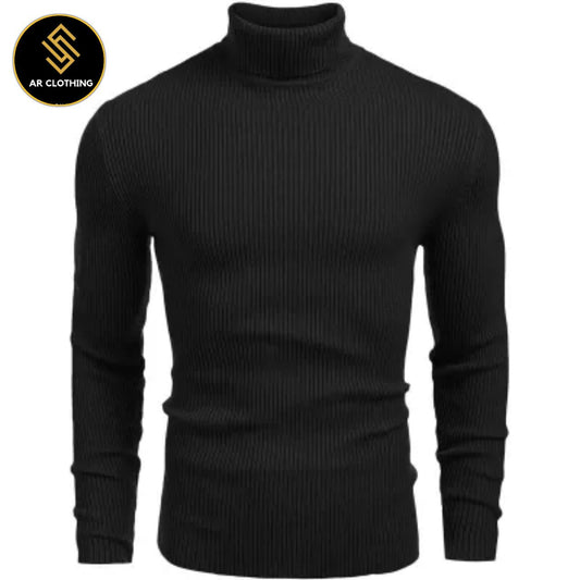 Solid Men High Neck Black Shirt