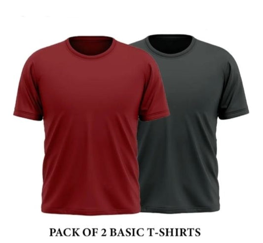 Dudes Apparel Pack of 2 plain basic half sleeves Tshirt For Men Maroon and Grey